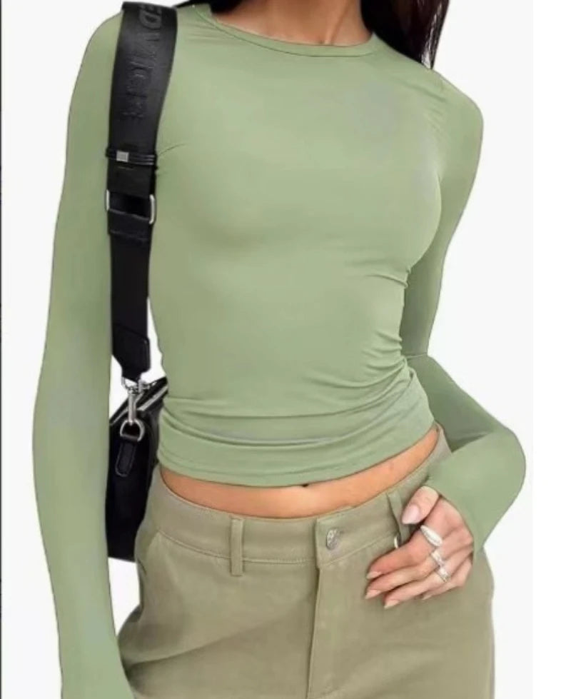 Women's Long Sleeve Solid Color T-Shirt