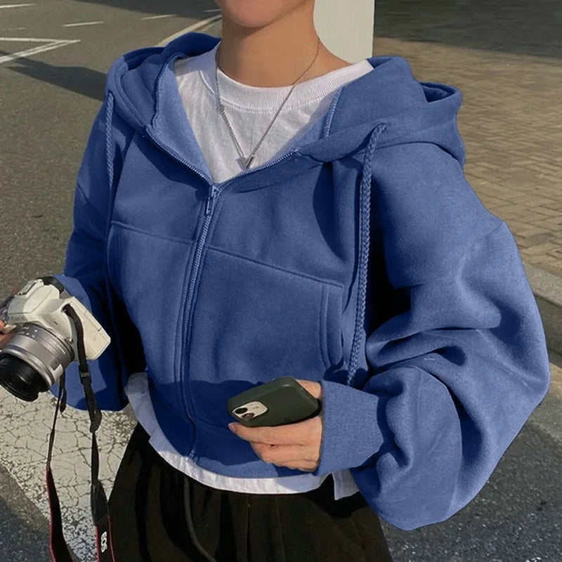 Fleece-Lined Cropped Hooded Sweatshirt for Women