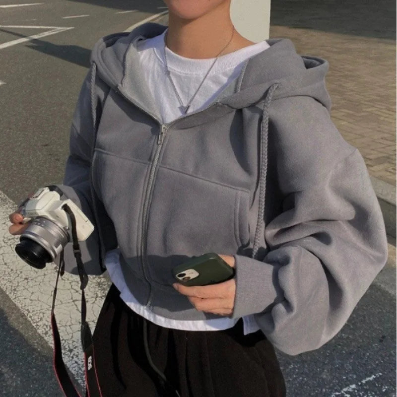 Fleece-Lined Cropped Hooded Sweatshirt for Women