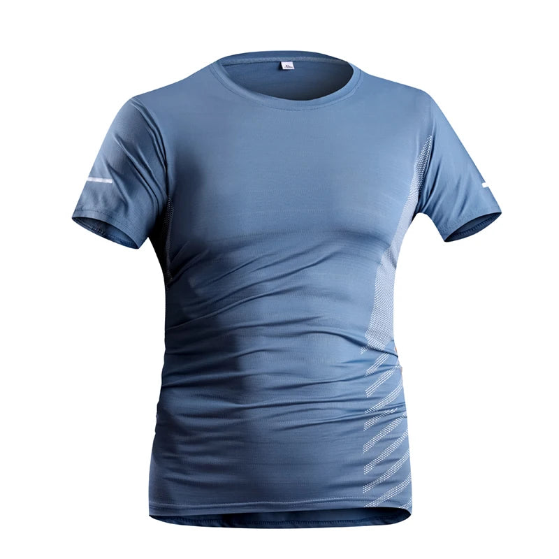 Running T-shirt Men Summer Ice Silk Thin Top Reflective Printing Quick Dry Short Sleeve Breathable Fitness Sports T-shirt 5XL