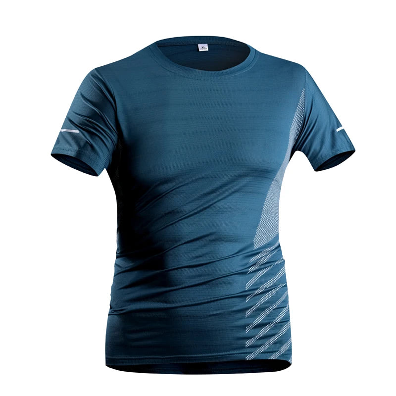 Running T-shirt Men Summer Ice Silk Thin Top Reflective Printing Quick Dry Short Sleeve Breathable Fitness Sports T-shirt 5XL