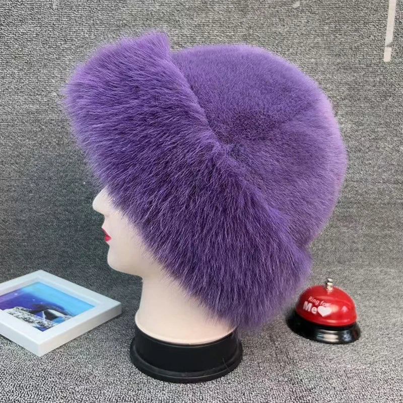 Women's Plush Winter Fur Hat - Warm Fluffy Beanie