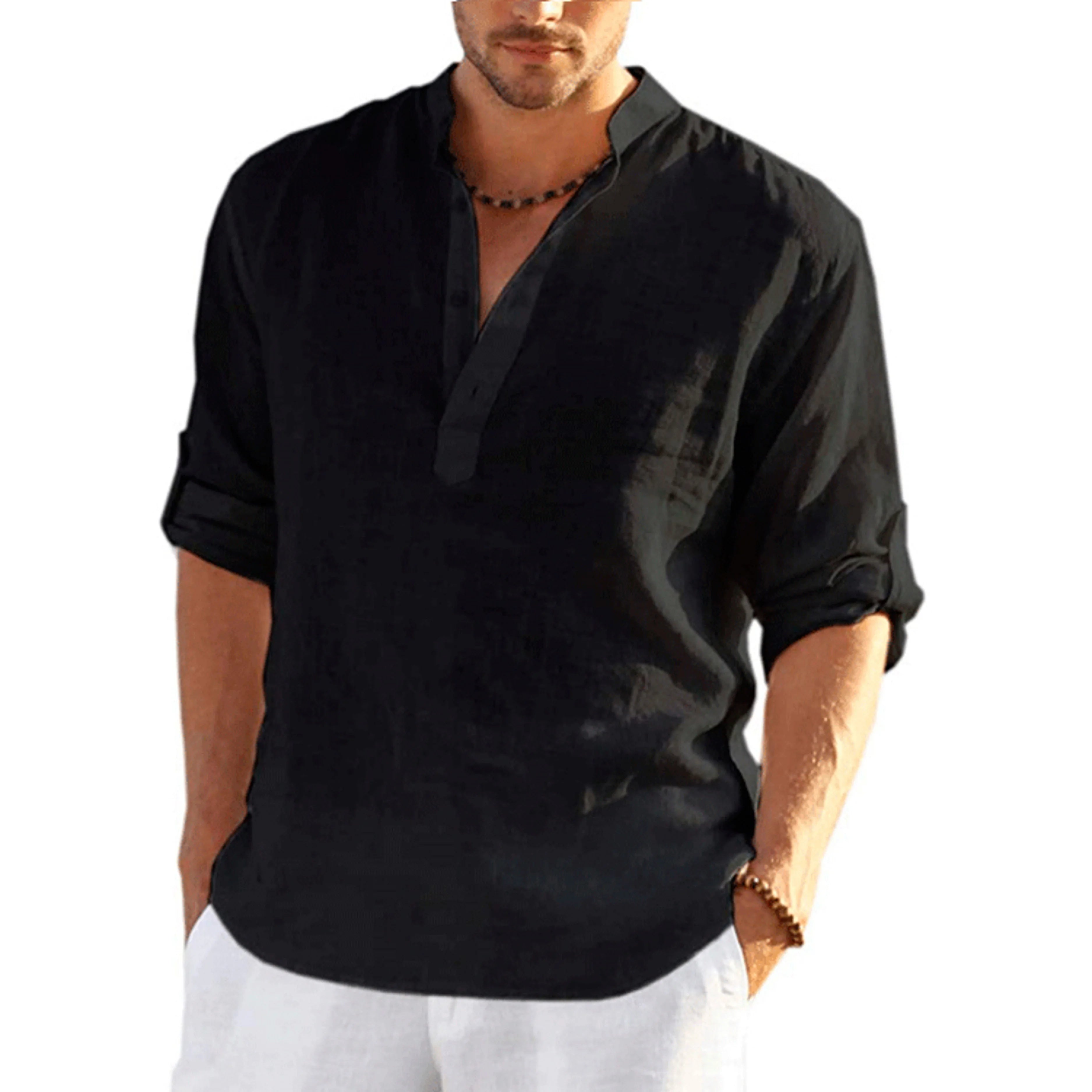 Men's Stand-Up Collar Long Sleeve Shirt