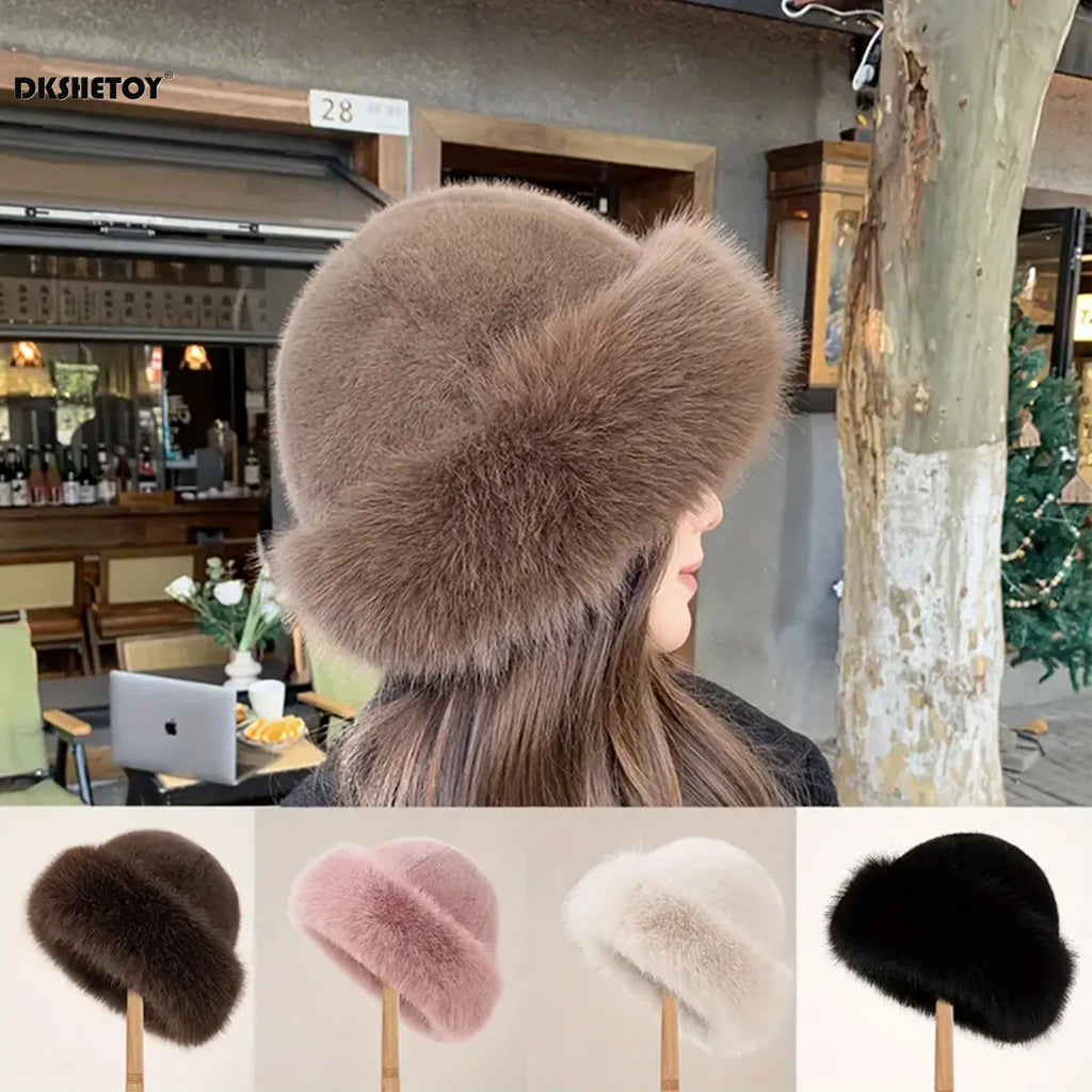 Women's Plush Winter Fur Hat - Warm Fluffy Beanie