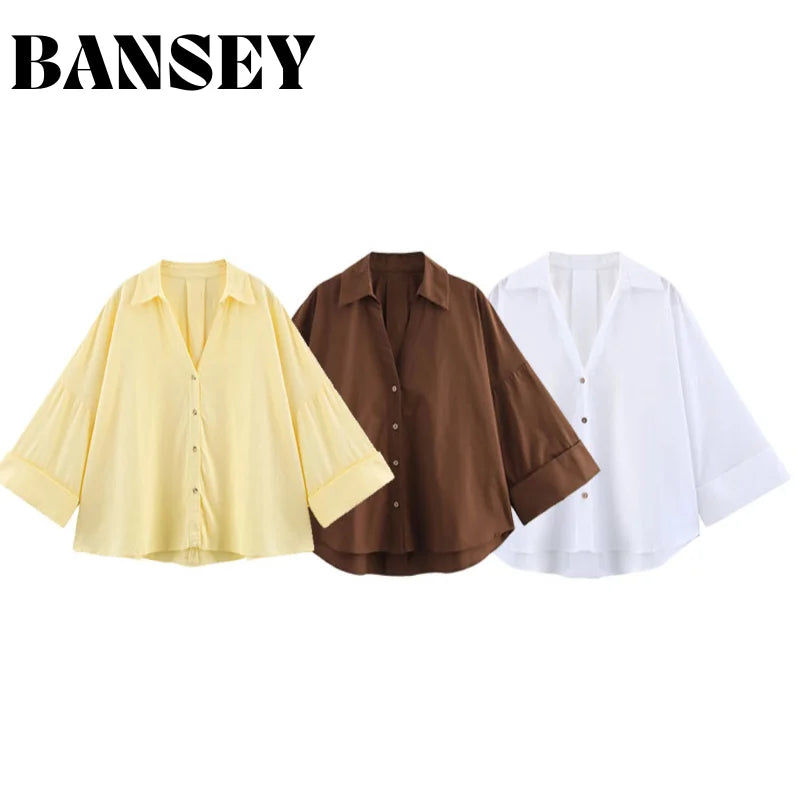 Women's Long Sleeve V-Neck Blouse