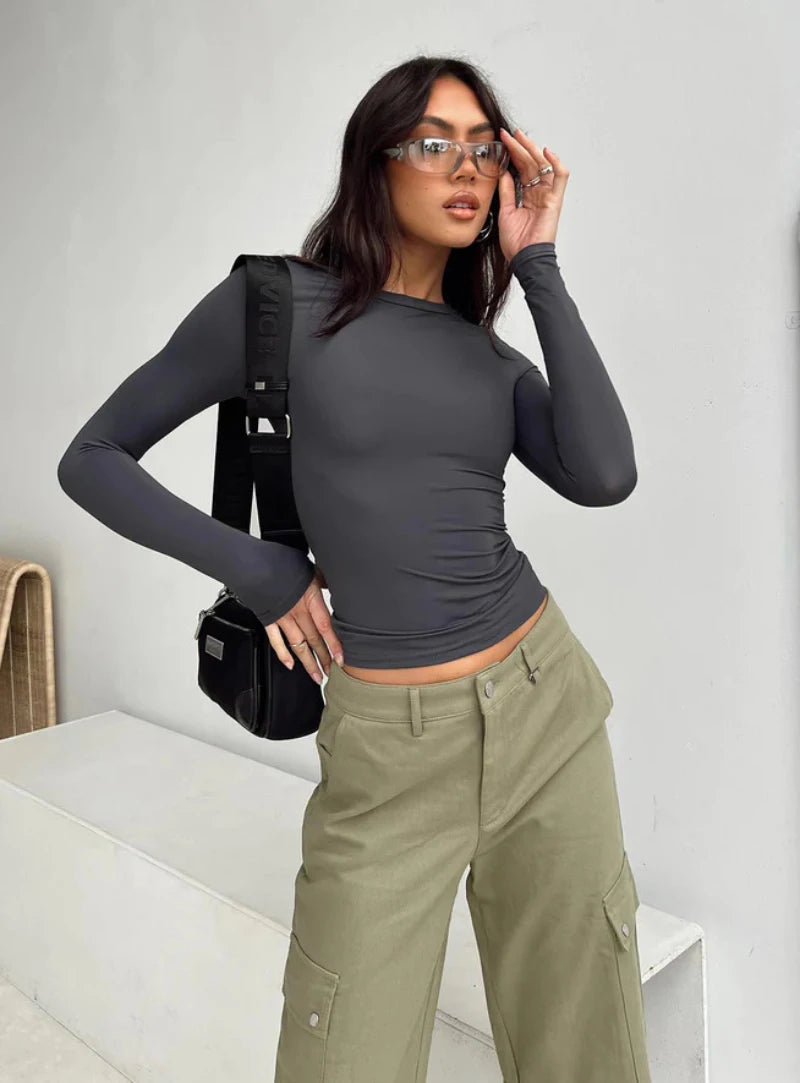 Women's Long Sleeve Solid Color T-Shirt