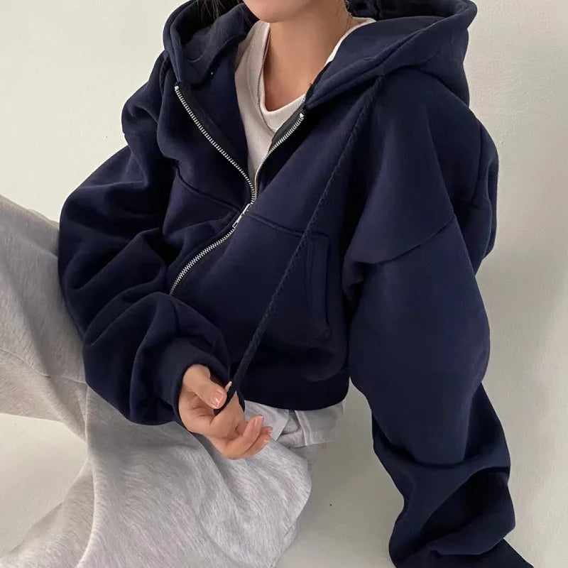 Fleece-Lined Cropped Hooded Sweatshirt for Women