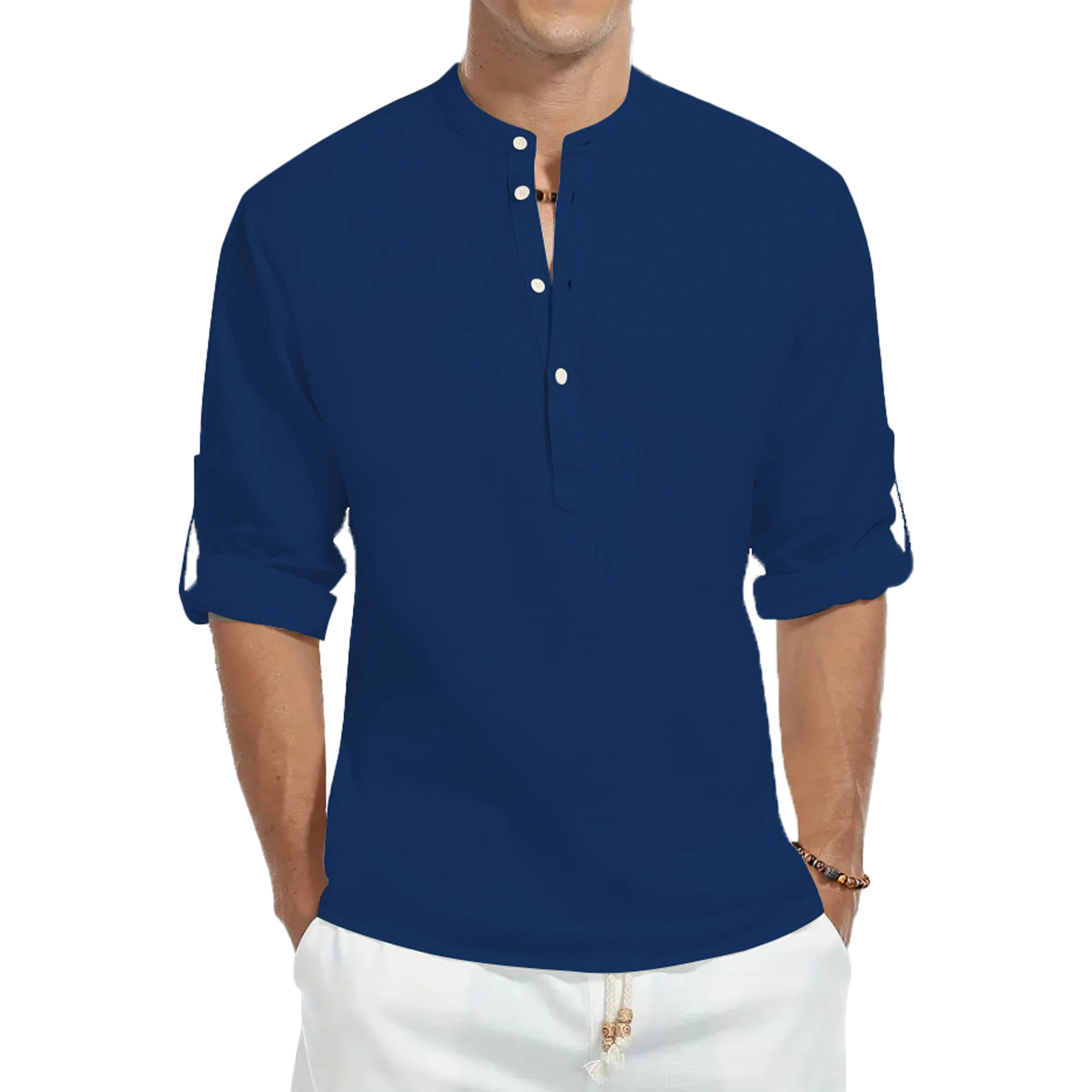 Men's Stand-Up Collar Long Sleeve Shirt