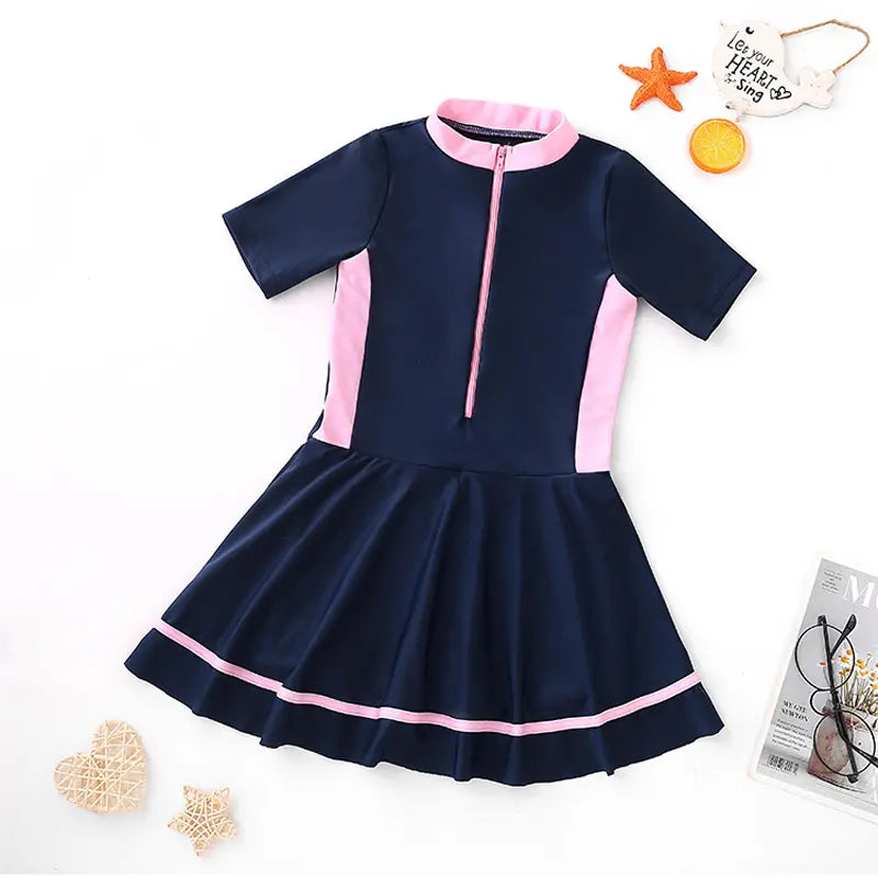 Girls Zip-Front One-Piece Swimsuit flat lay