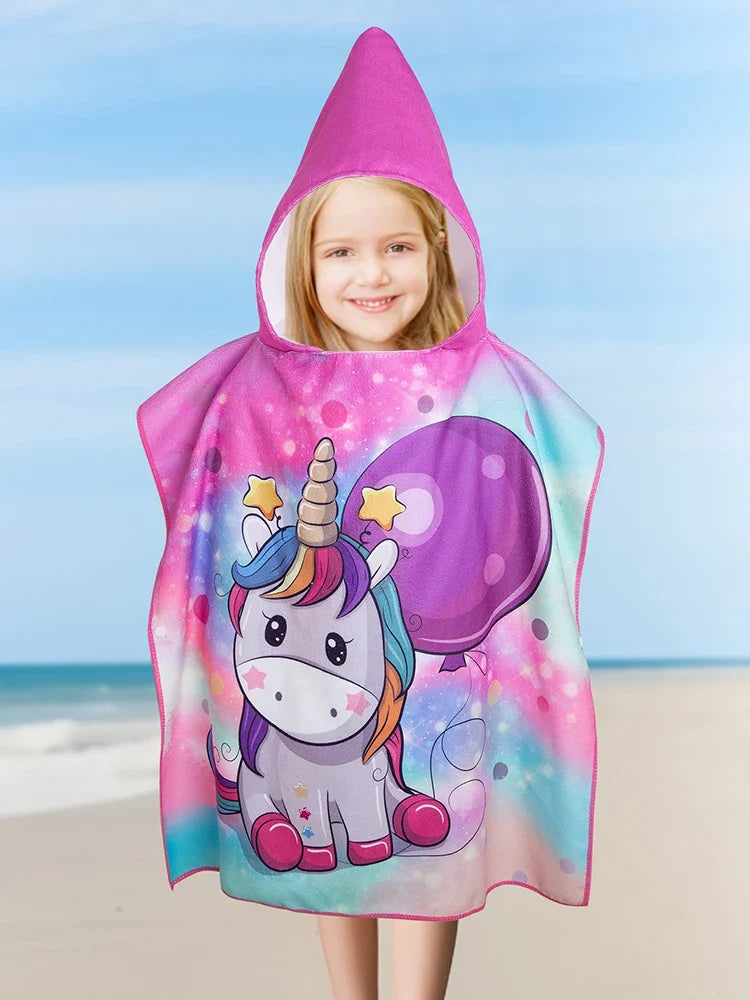 Kids Unicorn Hooded Beach Towel Cape