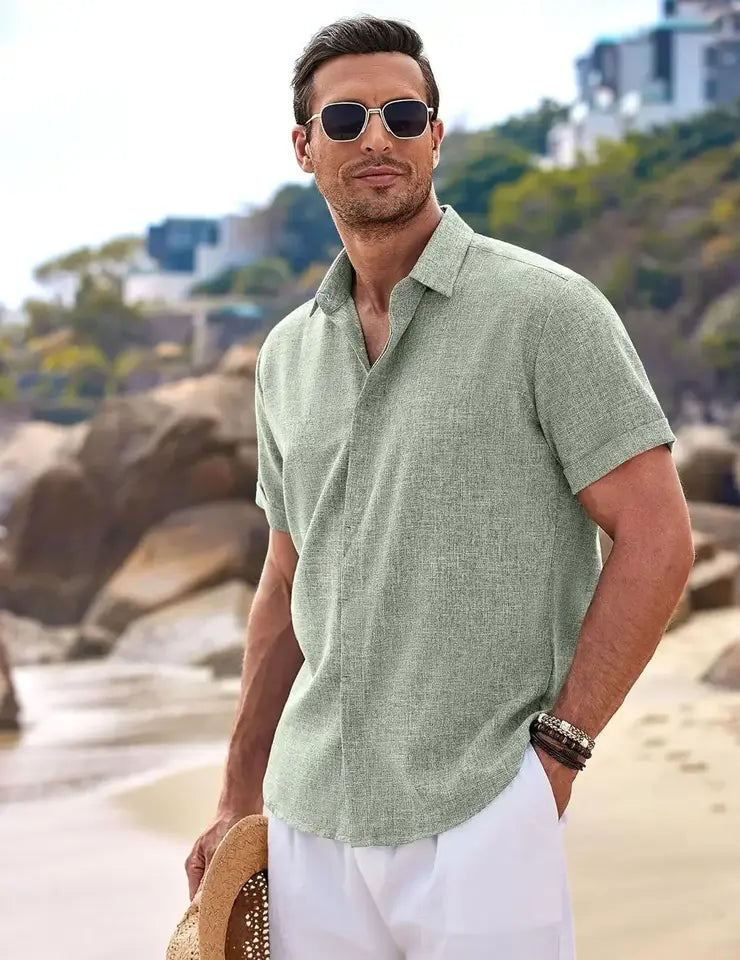 Men's Relaxed Linen Shirt detail