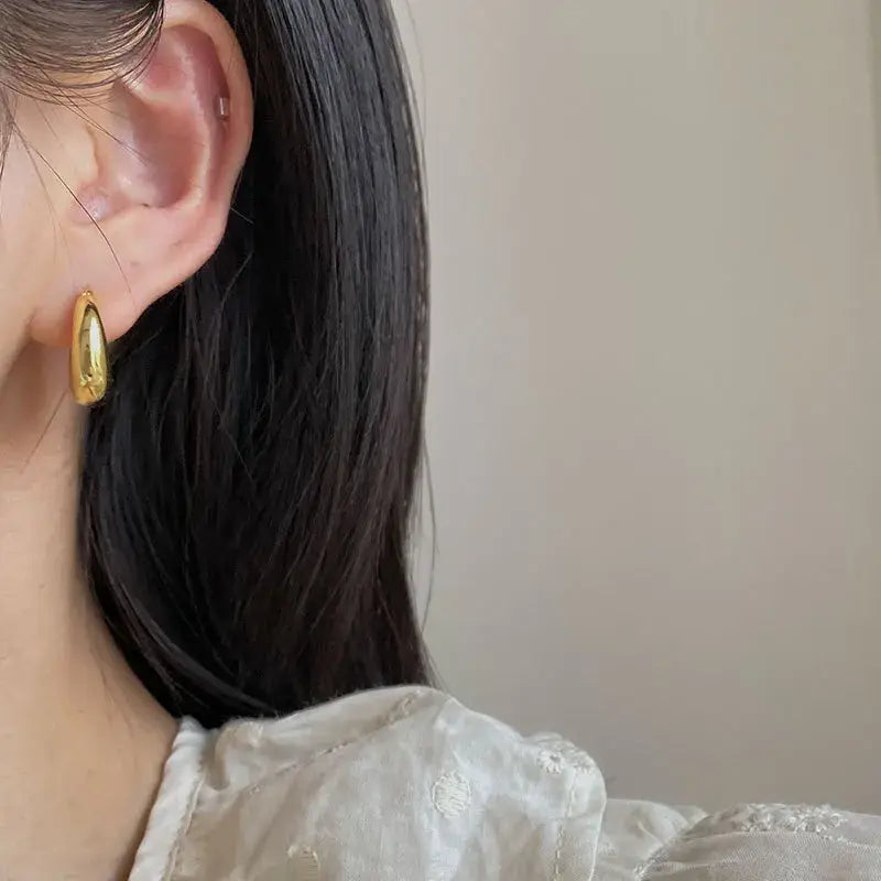 Minimalist Chunky Gold Hoop Earrings - worn