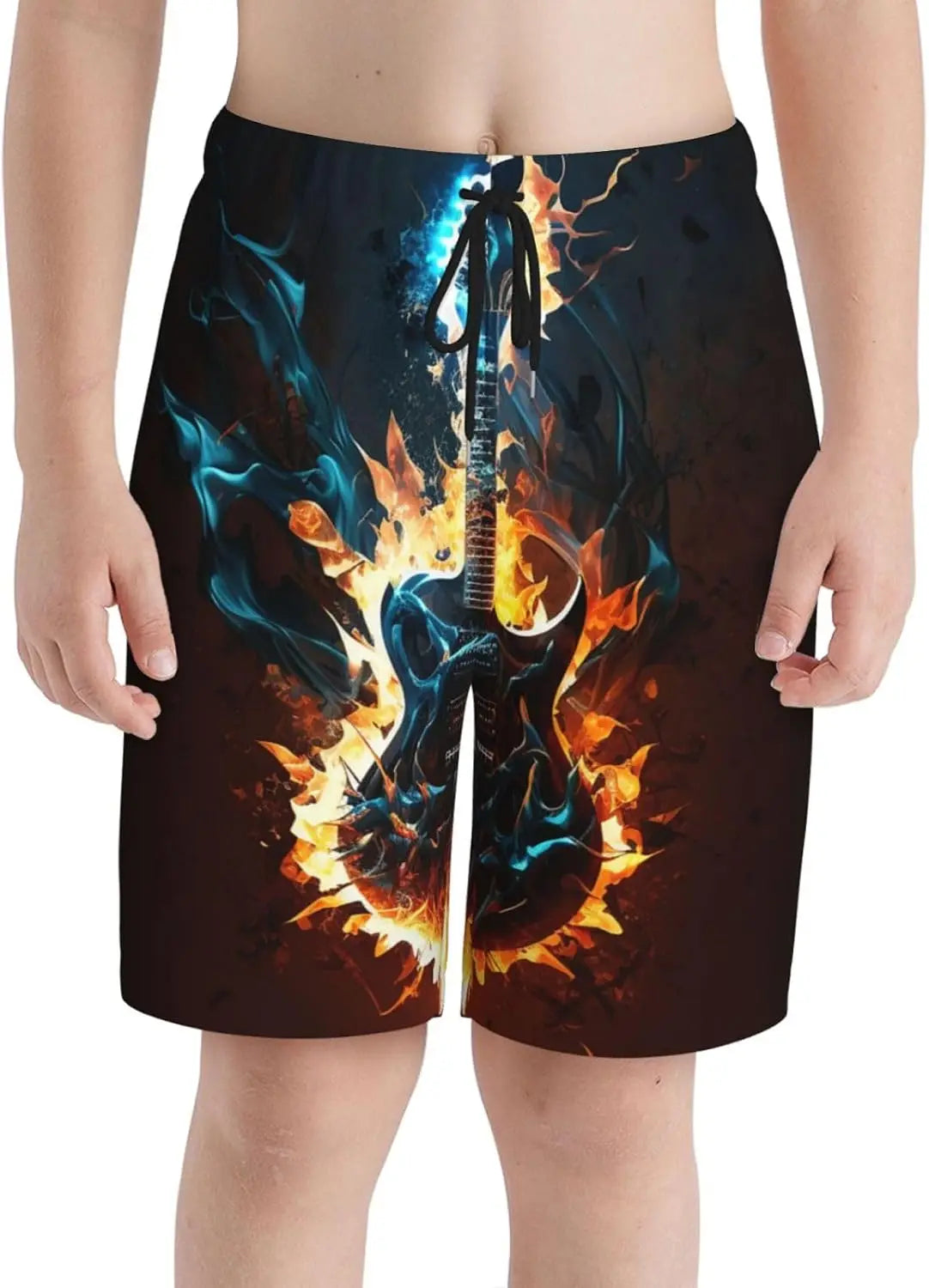 Teen Boys Flame Guitar Swim Shorts detail