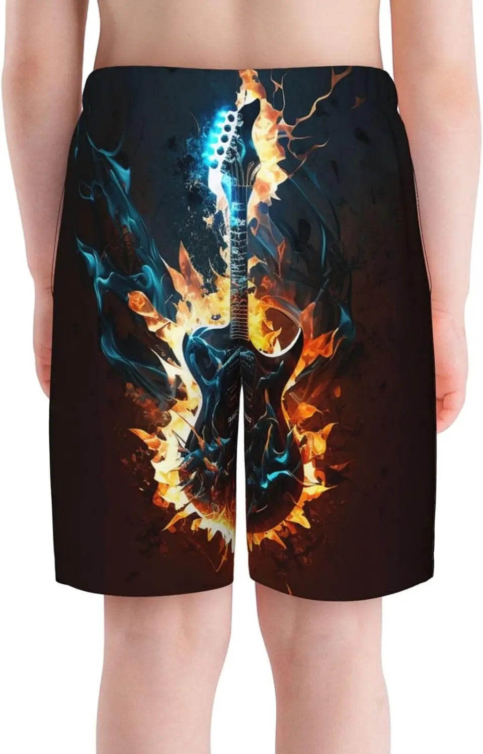 Teen Boys Flame Guitar Swim Shorts on model