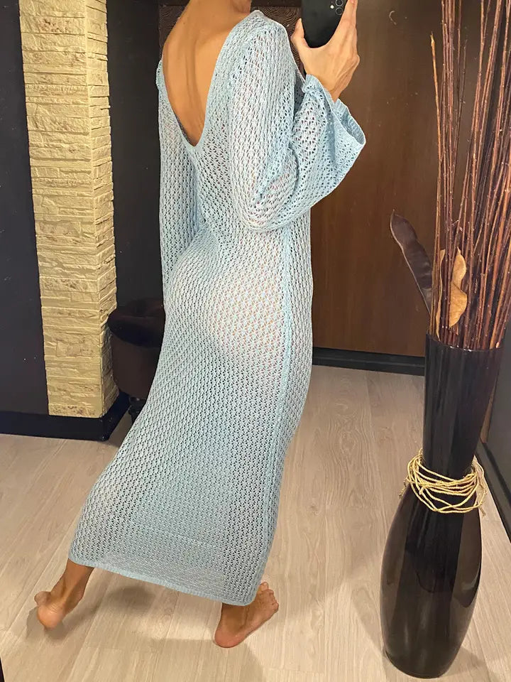 Women's Crochet Knit Beach Cover-Up Dress - front