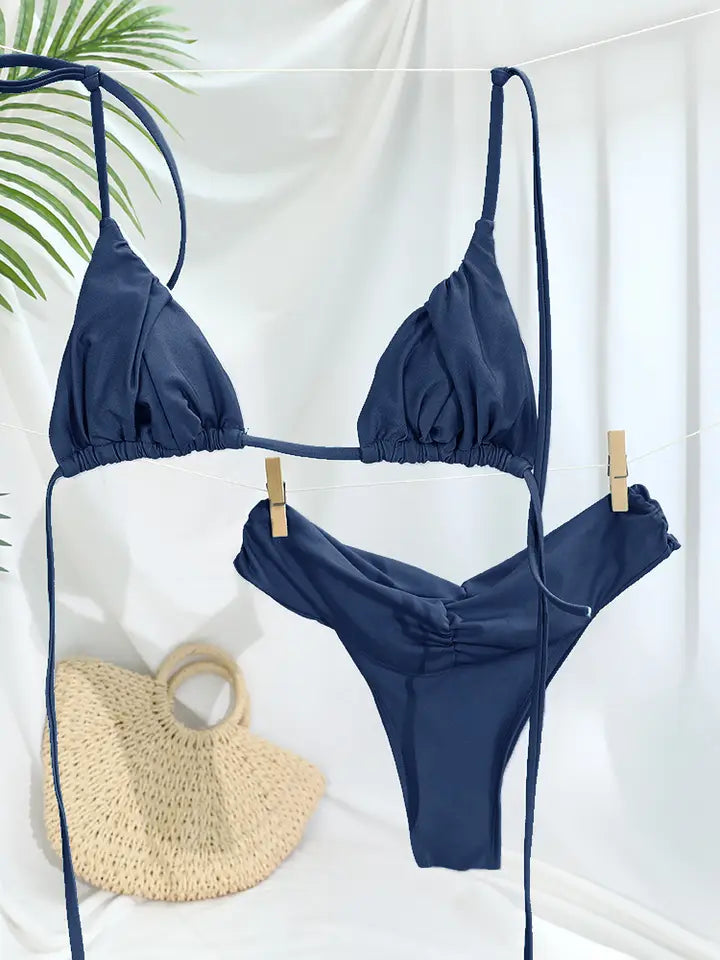 Women's Micro Triangle Bikini Set - navy