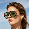 Women's oversized vintage leopard print sunglasses, front view