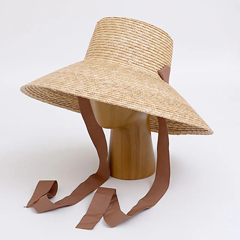 Women's wide-brim straw sun hat UPF 50+, front view