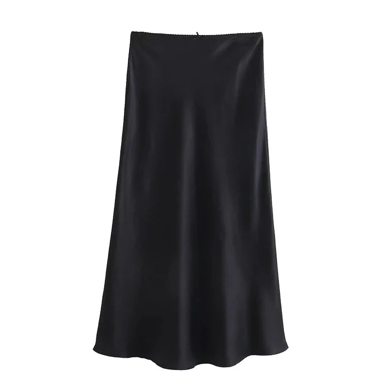 Women's Satin Bow-Decorated High-Waist A-Line Skirt