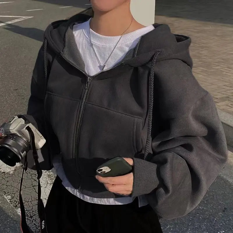 Fleece-Lined Cropped Hooded Sweatshirt for Women