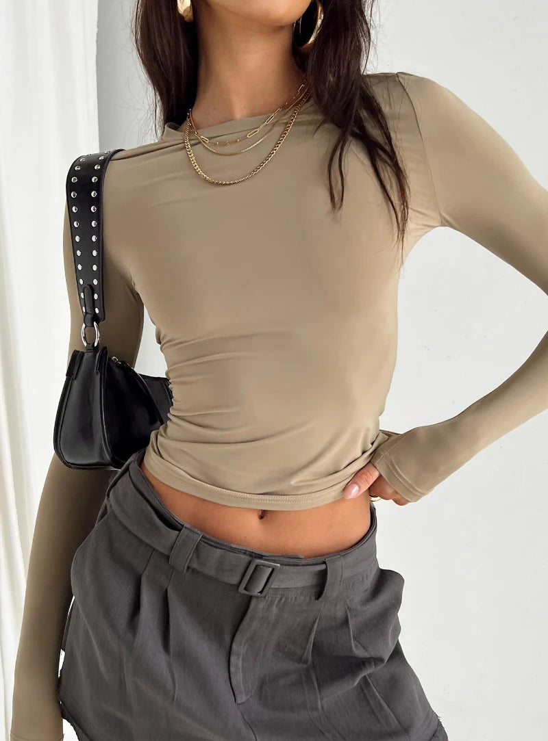 Women's Long Sleeve Solid Color T-Shirt